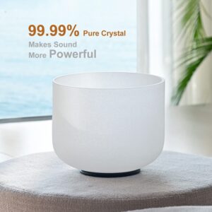 CVNC 8 Inch F Note Heart Chakra Frosted Quartz Crystal Singing Bowl Free Mallet and O-ring For Sound Healing Meditation