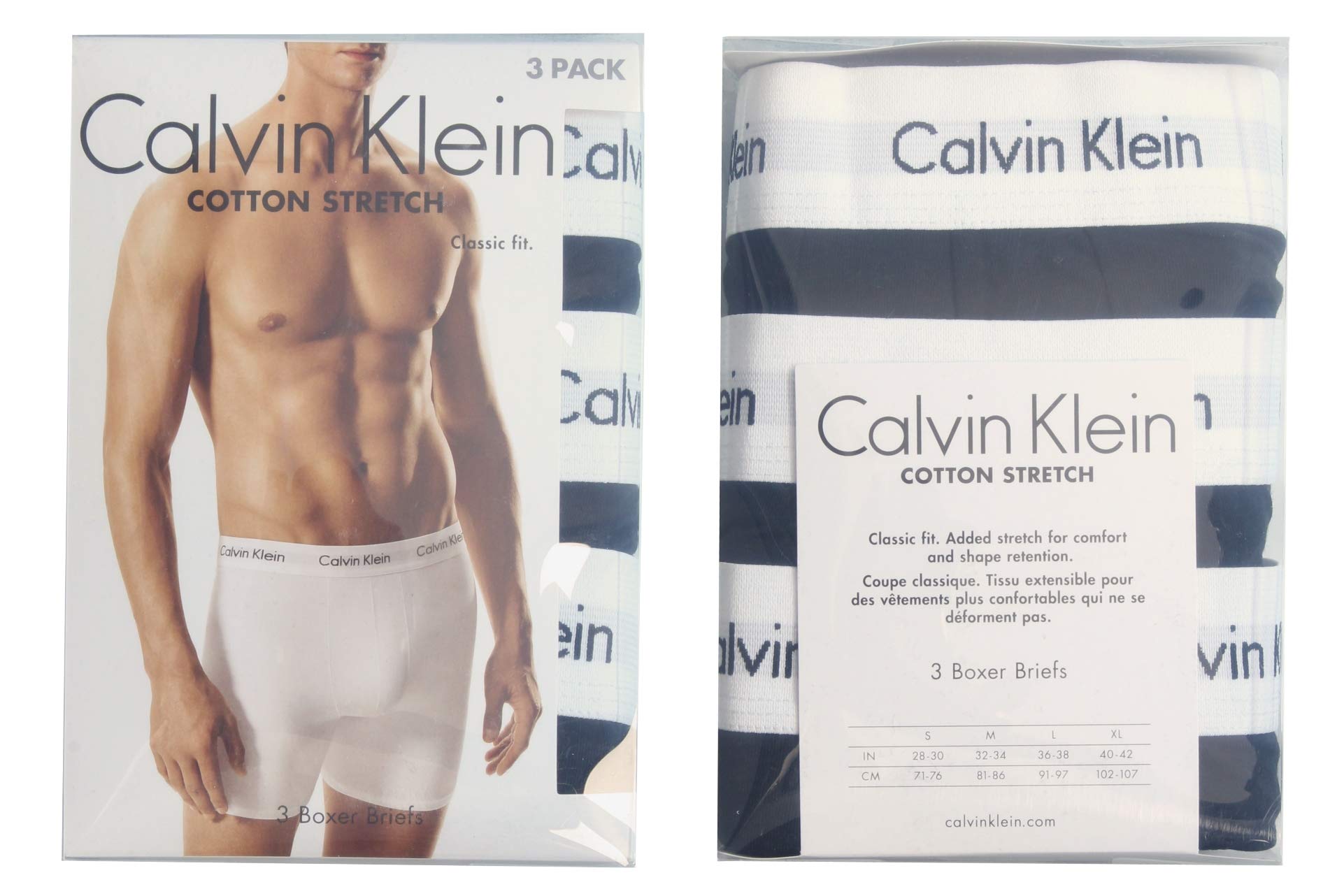 Calvin Klein Men's 3 Pack Cotton Stretch Boxer Briefs, Black, M