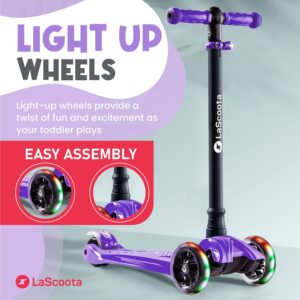 LaScoota 2-in-1 Kids Kick Scooter, Adjustable Height Handlebars and Removable Seat, 3 LED Lighted Wheels and Anti-Slip Deck, for Boys & Girls Aged 3-12 and up to 100 Lbs.