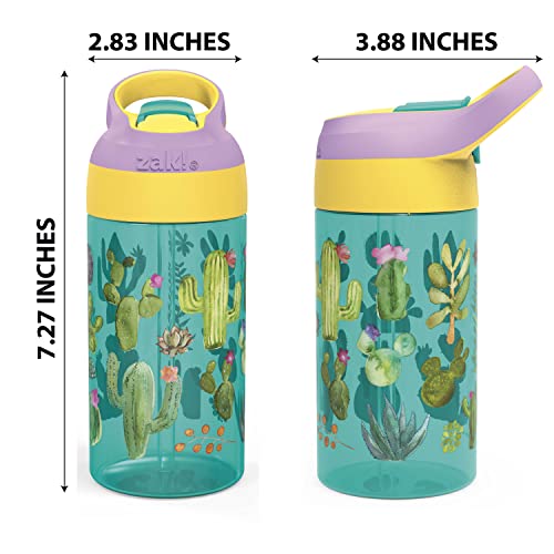 Zak Designs 16oz Riverside Desert Life Kids Water Bottle with Straw and Built in Carrying Loop Made of Durable Plastic, Leak-Proof Design for Travel, Cactus-Flamingo Pineapple, 2PK Set