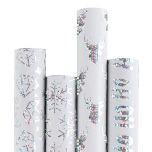 ruspepa christmas wrapping paper-white paper with sliver shiney pattern perfect for christmas-4 roll-30inch x 10feet per roll