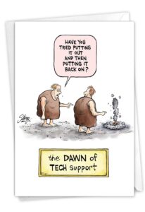 nobleworks - 1 funny birthday card cartoons - hilarious comic humor, notecard with envelope - dawn of tech support c4038bdg