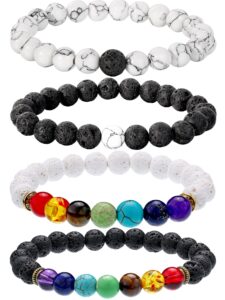 bememo 4 pieces chakra bracelets for men women aromatherapy essential oil diffuser lava stone bracelets for yoga bracelets 7 colors chakra beads