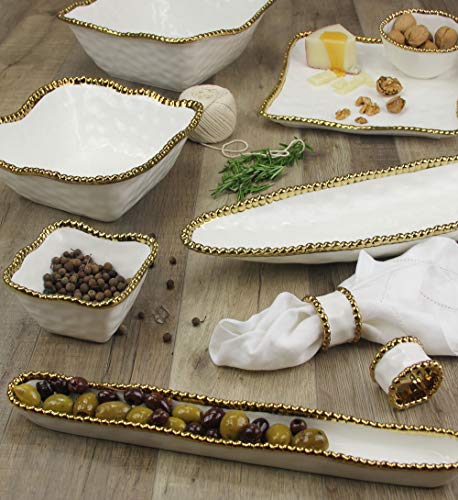 Pampa Bay Porcelain Cracker Cheese and Charcuterie Tray (White and Gold)