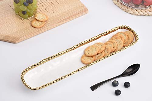 Pampa Bay Porcelain Cracker Cheese and Charcuterie Tray (White and Gold)