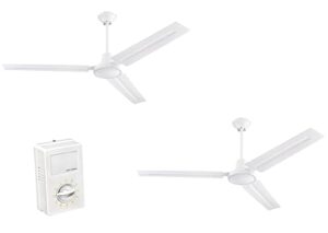 ciata 2 pack garage ceiling fan, shop ceiling fan, commercial ceiling fan, industrial 56 inch three blade indoor ceiling fan, with white steel blades in white finish