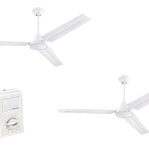 Ciata 2 Pack Garage Ceiling Fan, Shop Ceiling Fan, Commercial Ceiling Fan, Industrial 56 Inch Three Blade Indoor Ceiling Fan, with White Steel Blades in White Finish