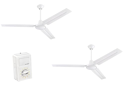 Ciata 2 Pack Garage Ceiling Fan, Shop Ceiling Fan, Commercial Ceiling Fan, Industrial 56 Inch Three Blade Indoor Ceiling Fan, with White Steel Blades in White Finish