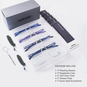 AQWANO Rimless Reading Glasses Women Men Computer Blue Light Blocking, Clear Frames Readers Anti Glare Filter Lightweight Comfort,2.5