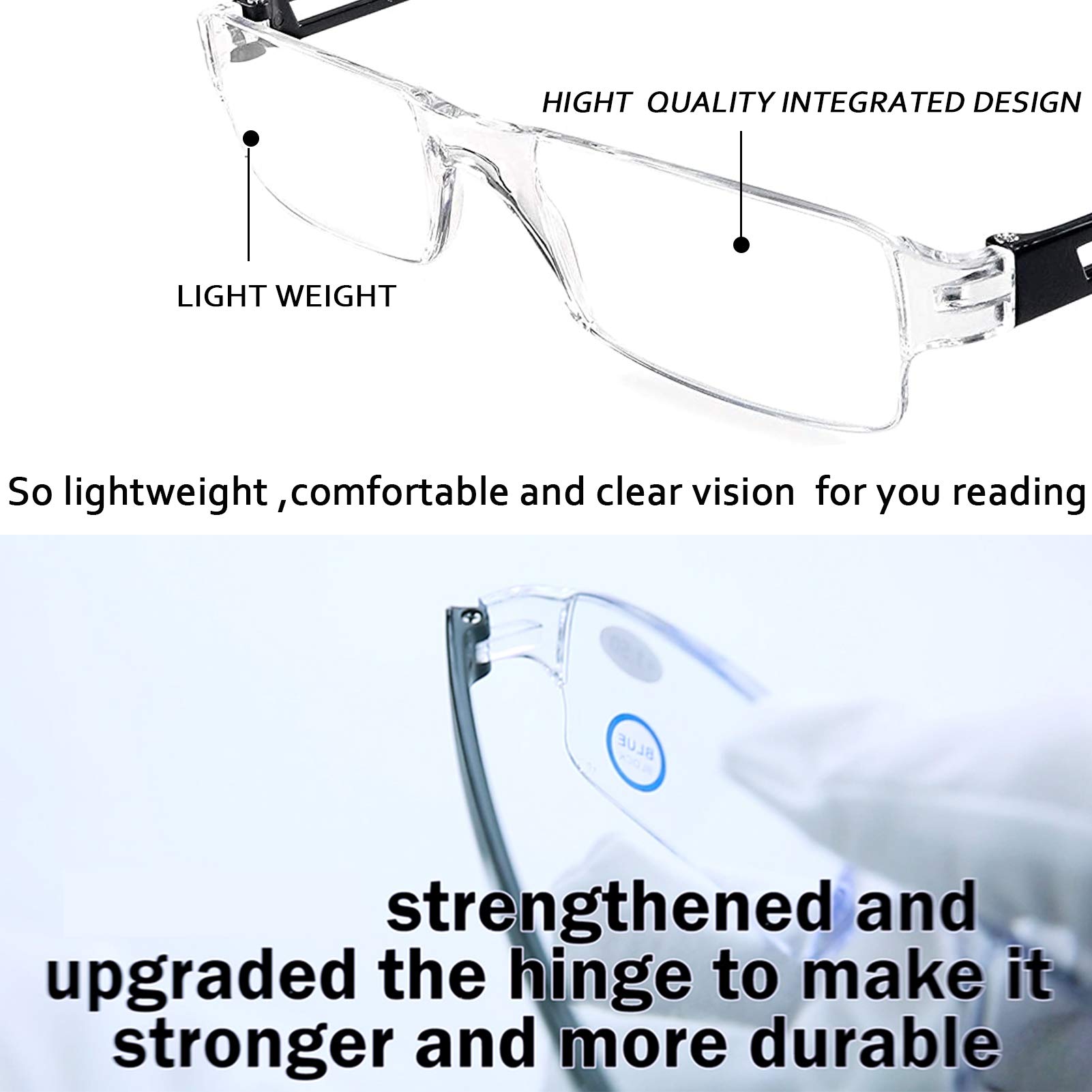 AQWANO Rimless Reading Glasses Women Men Computer Blue Light Blocking, Clear Frames Readers Anti Glare Filter Lightweight Comfort,2.5