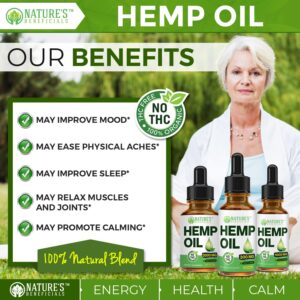 NATURE'S BENEFICIALS Organic Hemp Oil Extract Drops, 300mg - Omega Fatty Acids 3 6 9, Non-GMO Ultra-Pure CO2 Extracted