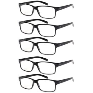 norperwis reading glasses 5 pairs quality readers spring hinge glasses for reading for men and women (5 pack black, 2.25)