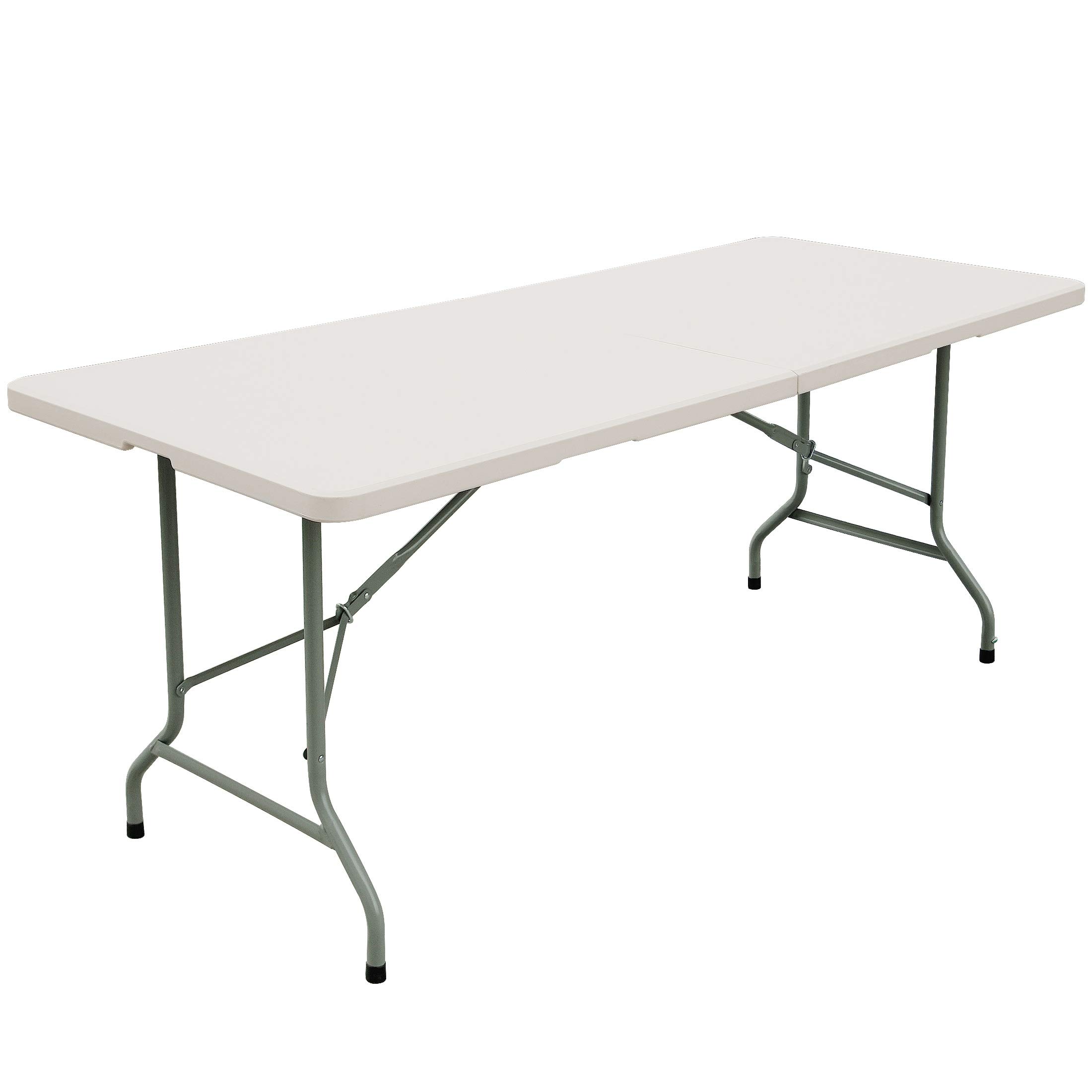 FORUP 6ft Table, Folding Utility Table, Fold-in-Half Portable Plastic Picnic Party Dining Camp Table (White)