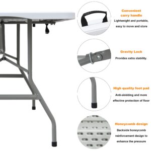 FORUP 6ft Table, Folding Utility Table, Fold-in-Half Portable Plastic Picnic Party Dining Camp Table (White)