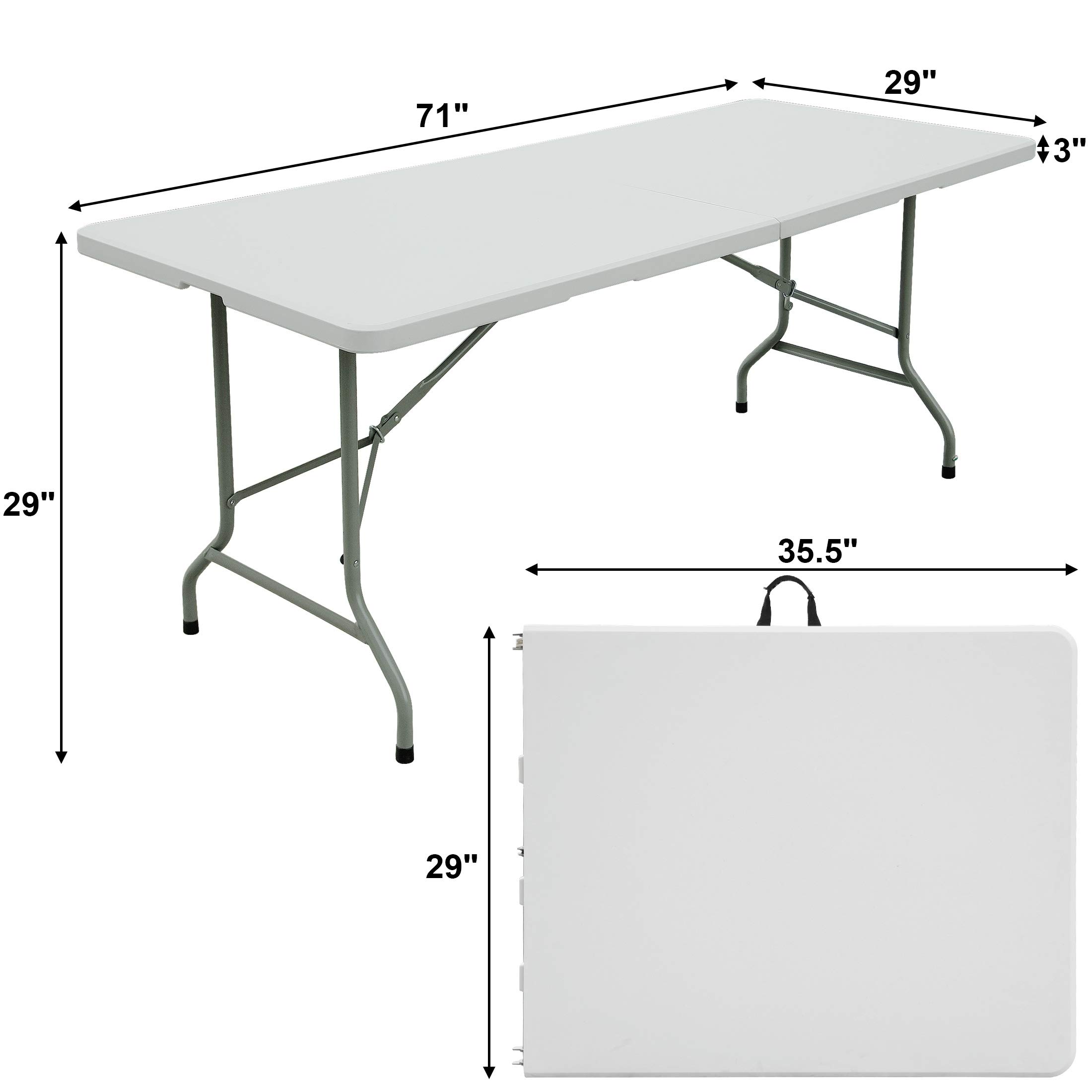 FORUP 6ft Table, Folding Utility Table, Fold-in-Half Portable Plastic Picnic Party Dining Camp Table (White)