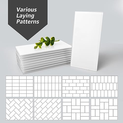 Art3d 40-Piece Peel and Stick Glass Tiles for Kitchen Backsplash, 3" x 6" White Subway Backsplash Tiles