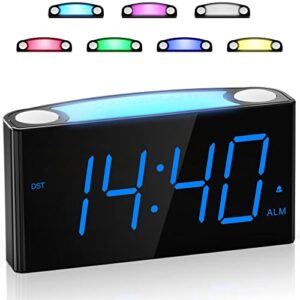digital alarm clock for bedroom - 7 color night light,2 usb chargers,7.5" large number screen & slider dimmer,12/24 h,battery backup,easy loud electric alarm clock for heavy sleeper,boy&girl kid teen