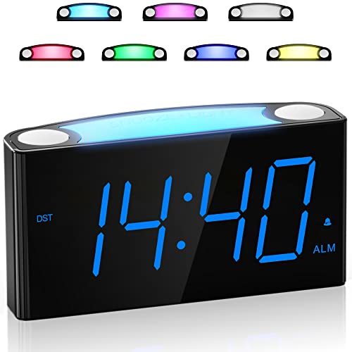 Digital Alarm Clock for Bedroom - 7 Color Night Light,2 USB Chargers,7.5" Large Number Screen & Slider Dimmer,12/24 H,Battery Backup,Easy Loud Electric Alarm Clock for Heavy Sleeper,Boy&Girl Kid Teen