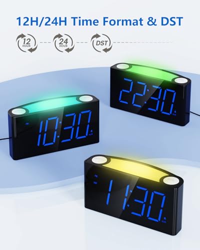 Digital Alarm Clock for Bedroom - 7 Color Night Light,2 USB Chargers,7.5" Large Number Screen & Slider Dimmer,12/24 H,Battery Backup,Easy Loud Electric Alarm Clock for Heavy Sleeper,Boy&Girl Kid Teen