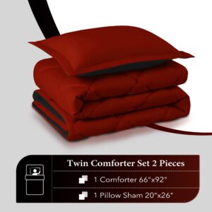 downluxe Twin Comforter Set - Red and Black Twin Comforter, Soft Bedding Sets for All Seasons - 2 Pieces - 1 Comforter (66"x92") and 1 Pillow Sham(20"x26")