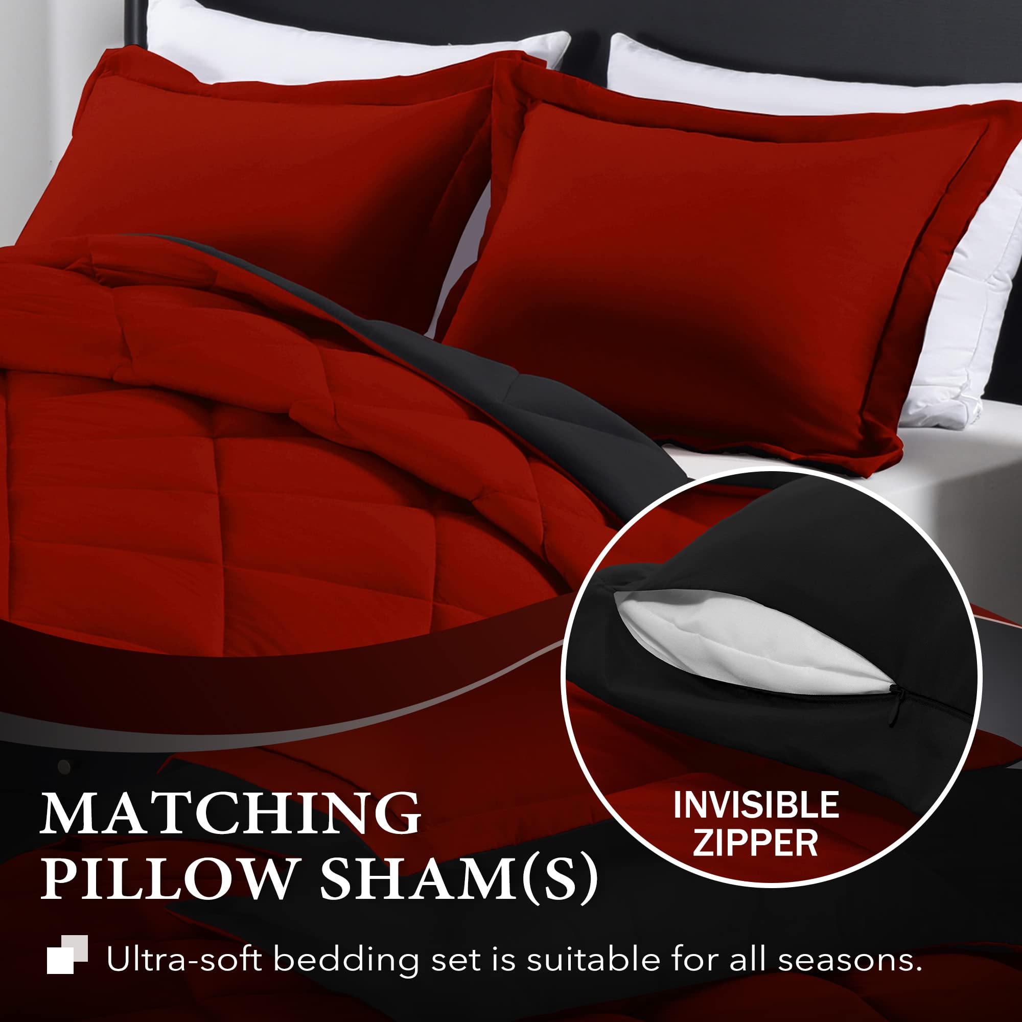 downluxe Twin Comforter Set - Red and Black Twin Comforter, Soft Bedding Sets for All Seasons - 2 Pieces - 1 Comforter (66"x92") and 1 Pillow Sham(20"x26")