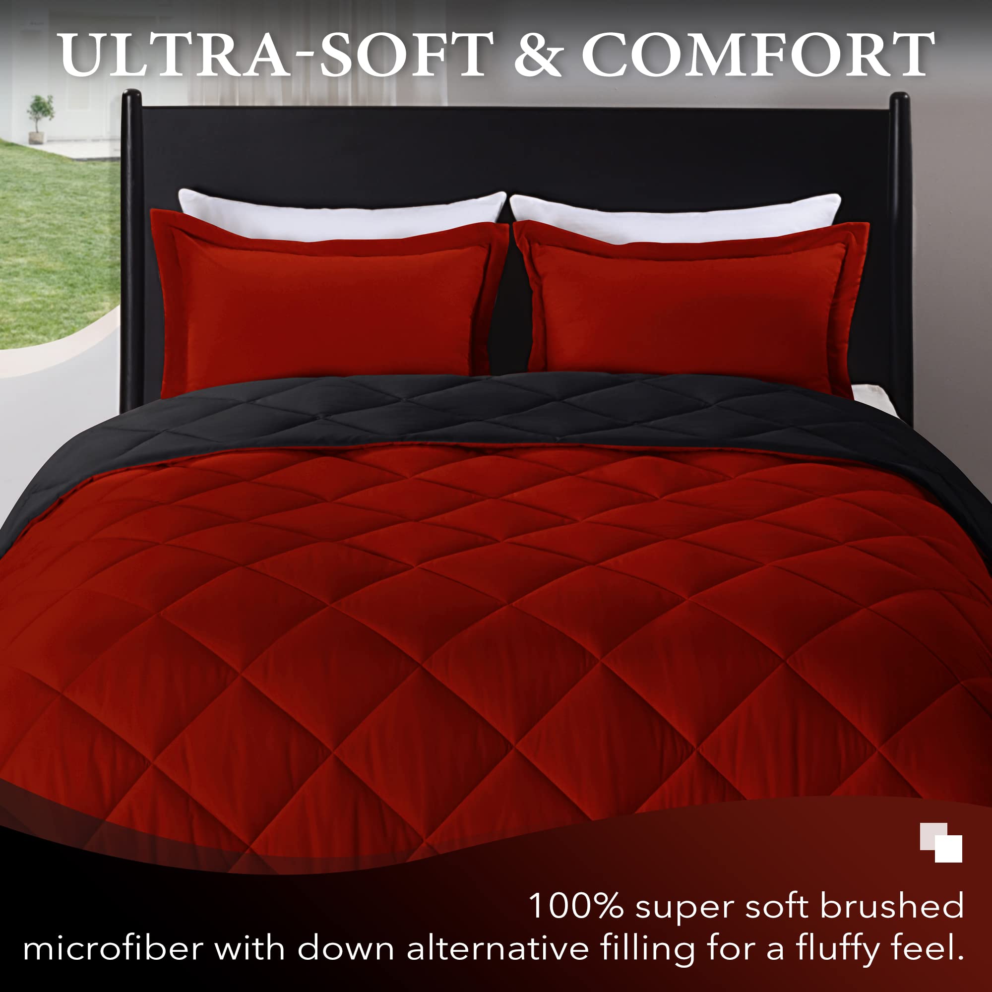 downluxe Twin Comforter Set - Red and Black Twin Comforter, Soft Bedding Sets for All Seasons - 2 Pieces - 1 Comforter (66"x92") and 1 Pillow Sham(20"x26")