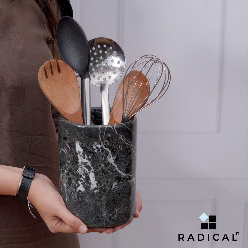 Radicaln Marble Utensil Holder Spoon Caddy Countertop Black Handmade Kitchen Utensils Set Organizer - 5 Inch Flatware Chopstick Canister Utensil Holders – Home Accessories (BZ-03)