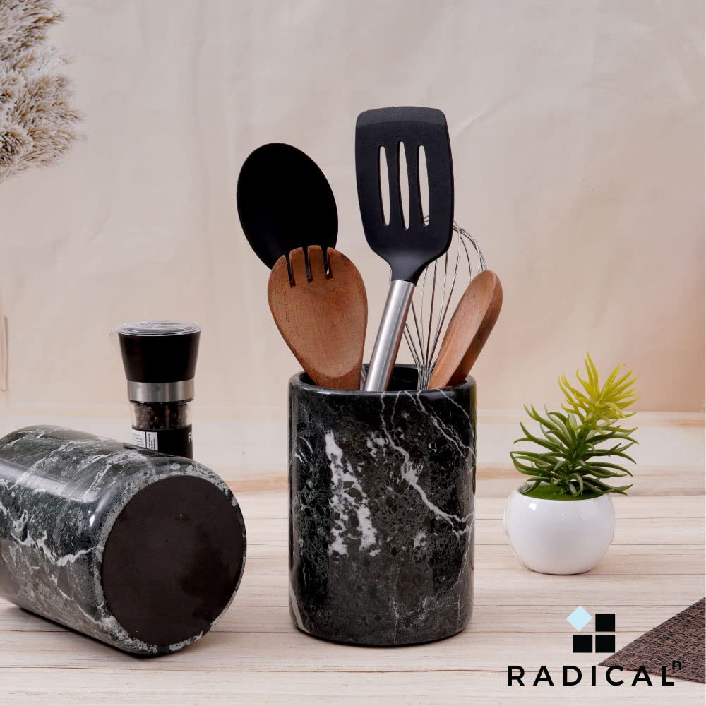 Radicaln Marble Utensil Holder Spoon Caddy Countertop Black Handmade Kitchen Utensils Set Organizer - 5 Inch Flatware Chopstick Canister Utensil Holders – Home Accessories (BZ-03)