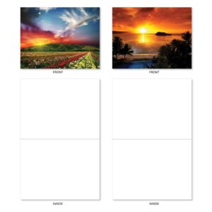 The Best Card Company - 20 Landscape Nature Note Cards Blank (4 x 5.12 Inch) (10 Designs, 2 Each) - Sun Settings AM1740OCB-B2x10