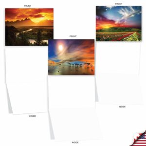 The Best Card Company - 20 Landscape Nature Note Cards Blank (4 x 5.12 Inch) (10 Designs, 2 Each) - Sun Settings AM1740OCB-B2x10