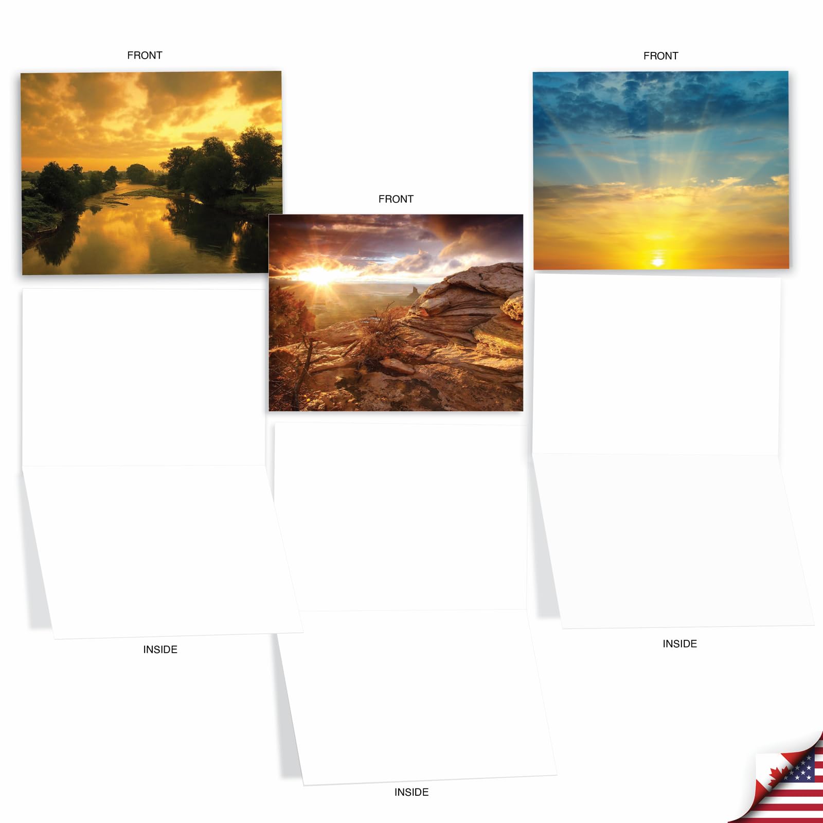 The Best Card Company - 20 Landscape Nature Note Cards Blank (4 x 5.12 Inch) (10 Designs, 2 Each) - Sun Settings AM1740OCB-B2x10