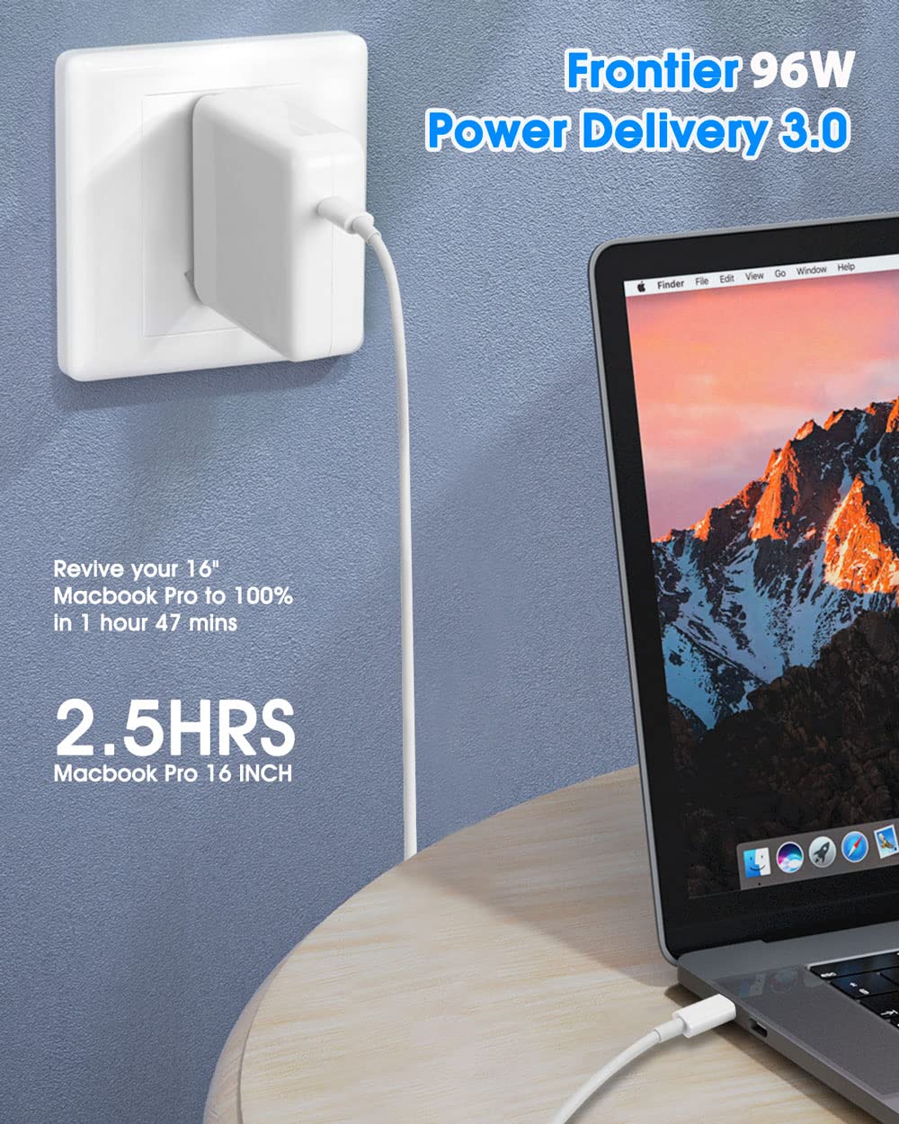 Mac Book Pro Charger, 96W USB C Fast Charger Power Adapter Compatible with New MacBook Air 13 Inch & MacBook Pro 16" 2021 2020 2019 2018, with 6.6ft USB C Cable