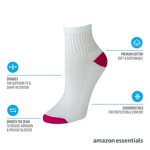 Amazon Essentials Women's Cotton Lightly Cushioned Ankle Socks, 10 Pairs, White, 8-12