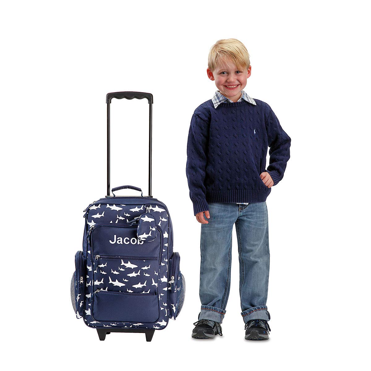 Lillian Vernon Personalized Rolling Luggage for Kids Shark Design, 6 x 15.5 x 23 H