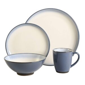 Gibson Elite Serene Fountain Round Reactive Glaze Stoneware Dinnerware Set, Service for Four (16pcs), Blue