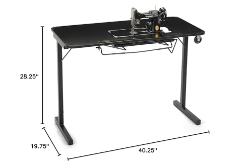 Arrow 611F Sewing Table for Vintage Singer Featherweight Sewing Machines 221 and 222, Portable with Wheels and Lift, Black Finish