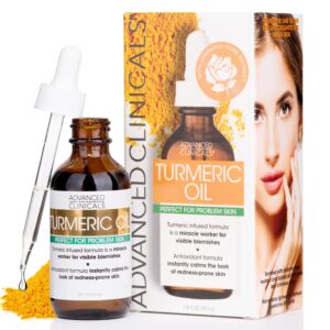 advanced clinicals turmeric oil blemish control facial skin care serum for face | antioxidant moisturizer w/rose extract & jojoba oil for dark spots, dry skin, redness, & skin blemishes, 1.8 fl oz