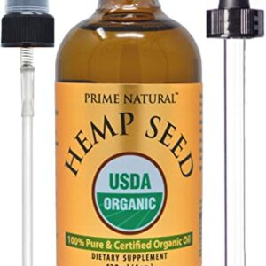 PRIME NATURAL Organic Hemp Seed Oil 4oz - USDA Certified - Sativa Oil - Pure, Cold Pressed, Virgin, Unrefined, Vegan, Food Grade - High Omega 3 6 9 Fatty Acids - Good for Face, Body, Skin & Hair Care