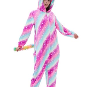 ABENCA Fleece Unicorn Onesie Adult Pajamas for Women Cartoon Animal Christmas Halloween Cosplay Onepiece Costume,Sky Unicorn, L