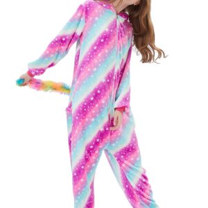 ABENCA Fleece Unicorn Onesie Adult Pajamas for Women Cartoon Animal Christmas Halloween Cosplay Onepiece Costume,Sky Unicorn, L