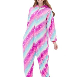 ABENCA Fleece Unicorn Onesie Adult Pajamas for Women Cartoon Animal Christmas Halloween Cosplay Onepiece Costume,Sky Unicorn, L