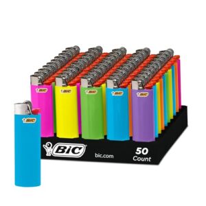 bic classic lighters, pocket lighter style, fashion assorted colors, 50 count tray disposable lighters