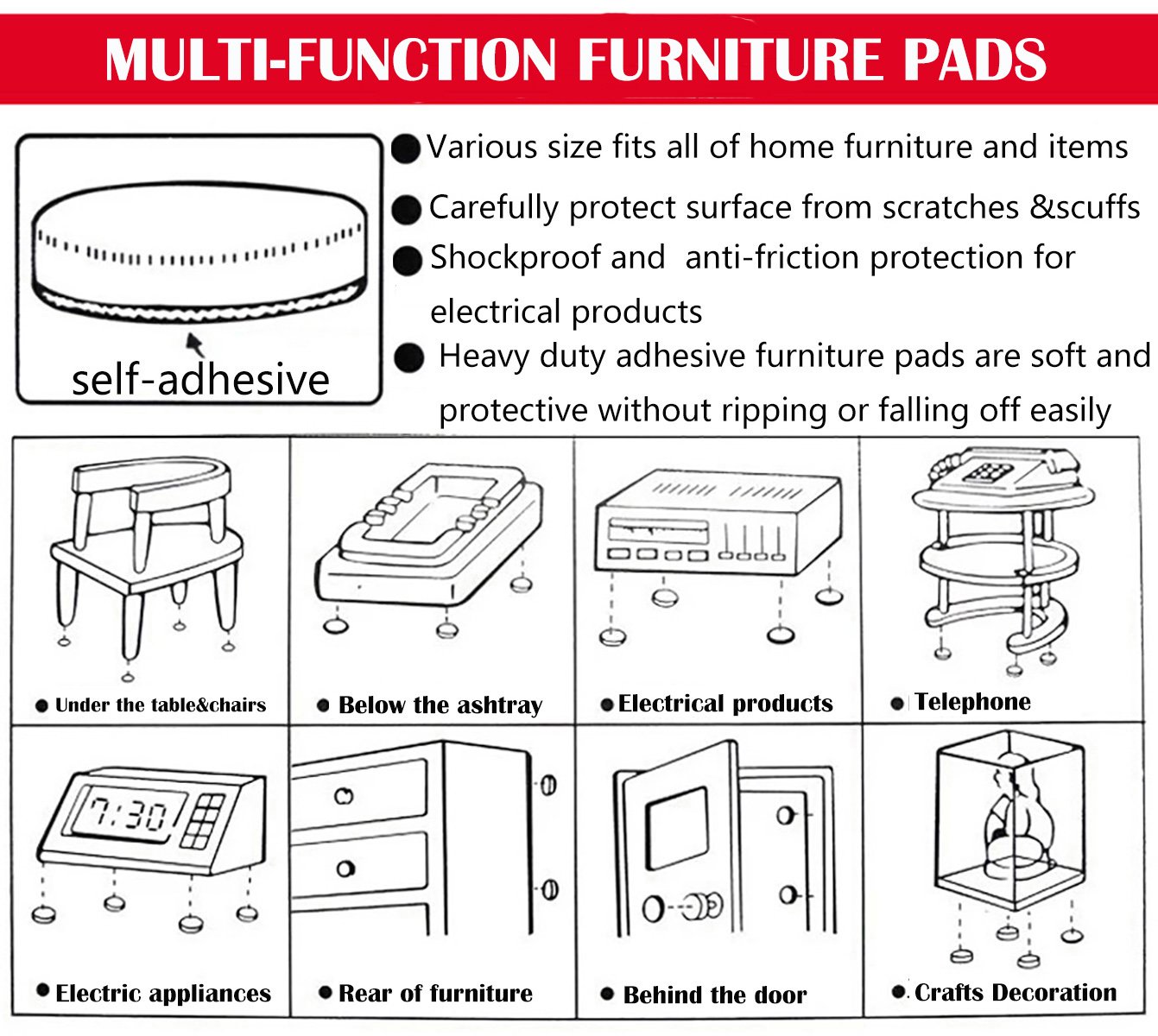 Non Slip Furniture Pads - Furnigear Premium 129 Pack Furniture Grippers Adhesive Furniture Felt Pads, Silicone Points Surface Keep in Place Furniture - Best Floor Protectors