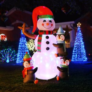 vivohome 6ft height christmas inflatable snowman and penguins with colorful rotating led lights blow up outdoor yard decoration