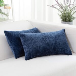 HWY 50 Navy Blue Lumbar Throw Pillows Cover Set 12x20 Inch for Couch Living Room, Cashmere Soft Comfortable Solid Decorative Rectangle Small Throw Pillow Cases Cushion Covers Pack of 2