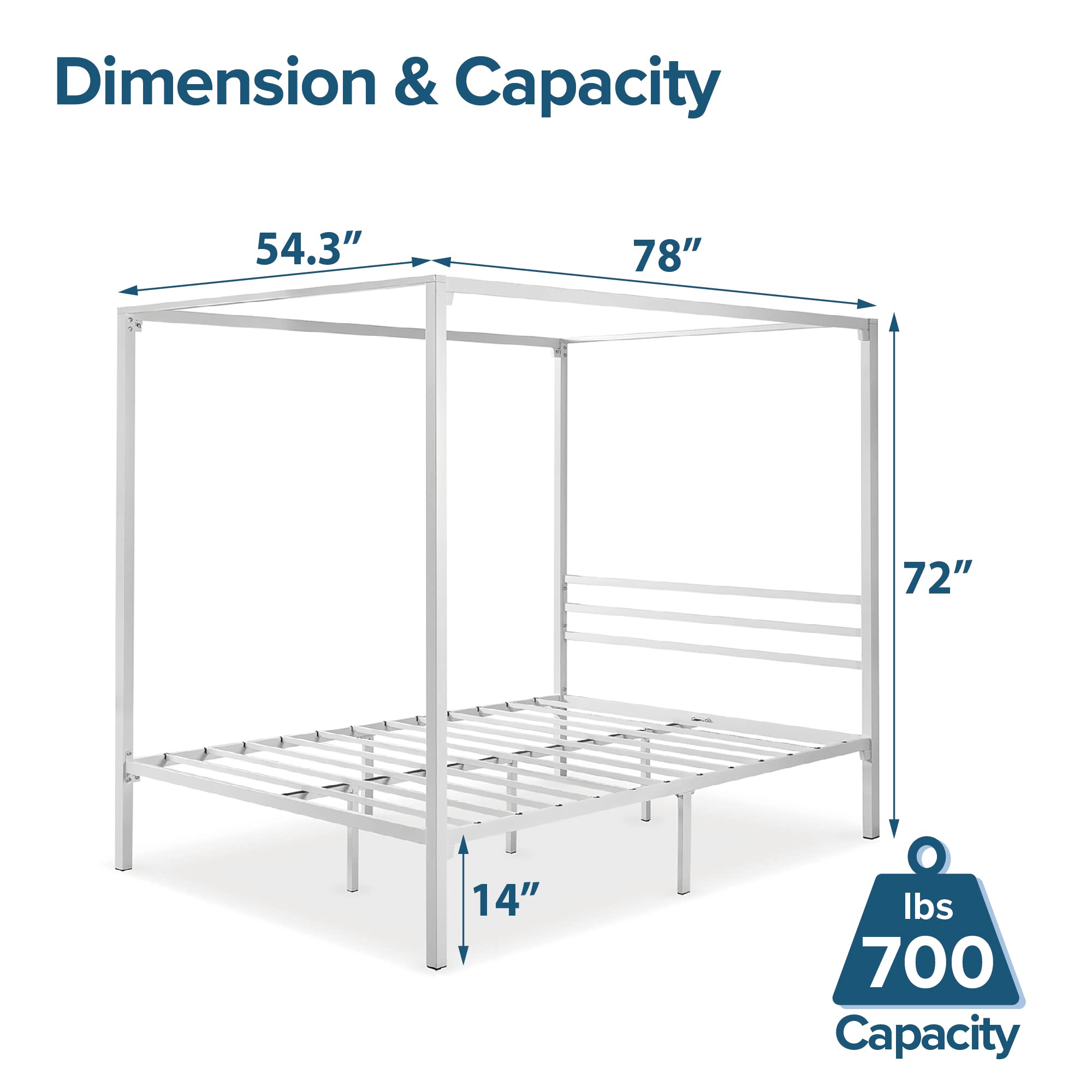 ZINUS Patricia White Metal Canopy Platform Bed Frame / Mattress Foundation with Steel Slat Support / No Box Spring Needed / Easy Assembly, Full