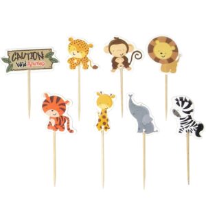 Honbay 48PCS Double Sided Zoo Animal Theme Dessert Muffin Cake Cupcake Toppers Picks Cake Decoration for Jungle Safari Themed Party, Baby Shower or Birthday Party Decoration,etc