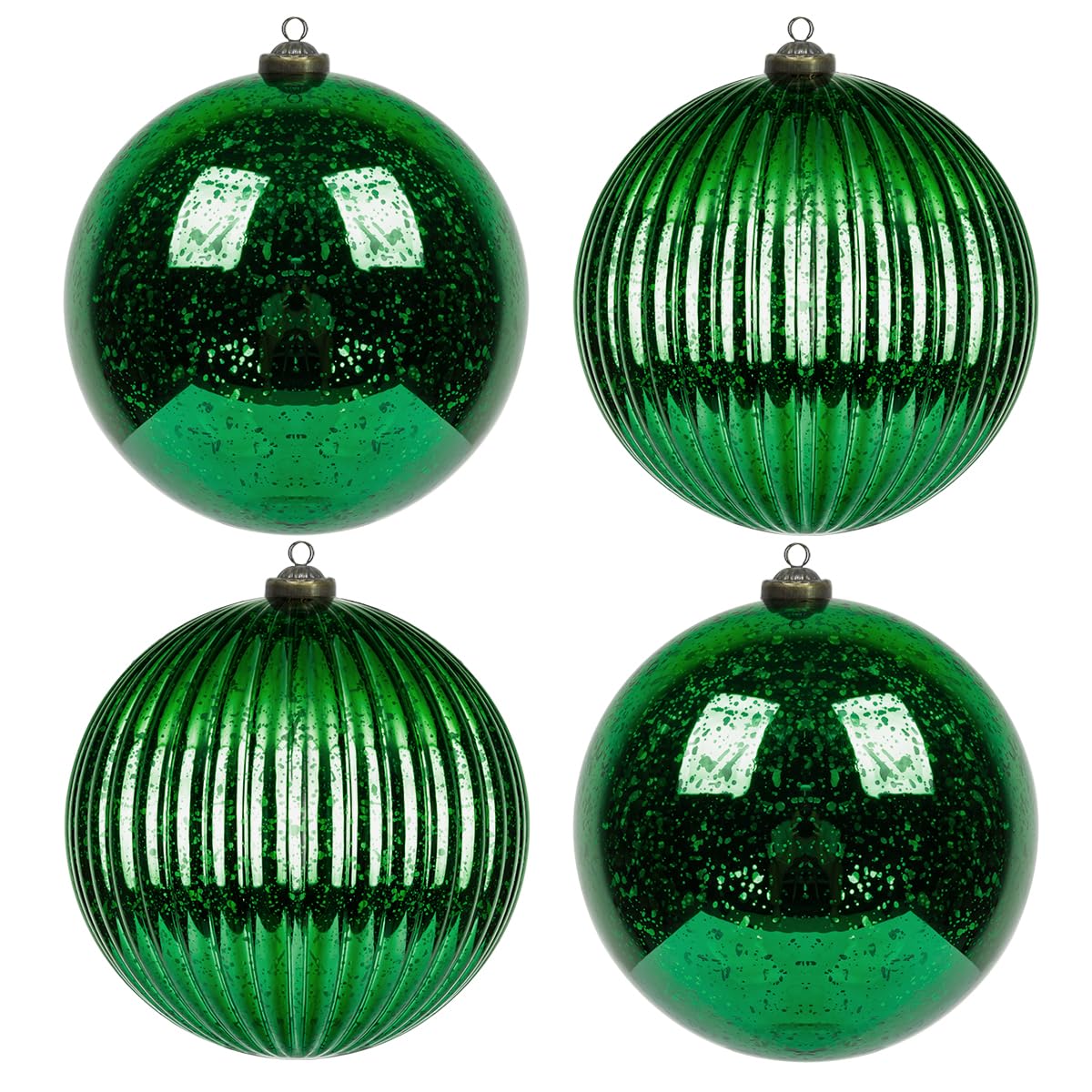 KI Store Green Christmas Ball Ornaments 6-Inch Set of 4 Large Hanging Tree Ornament Decorations Shatterproof Vintage Mercury Balls