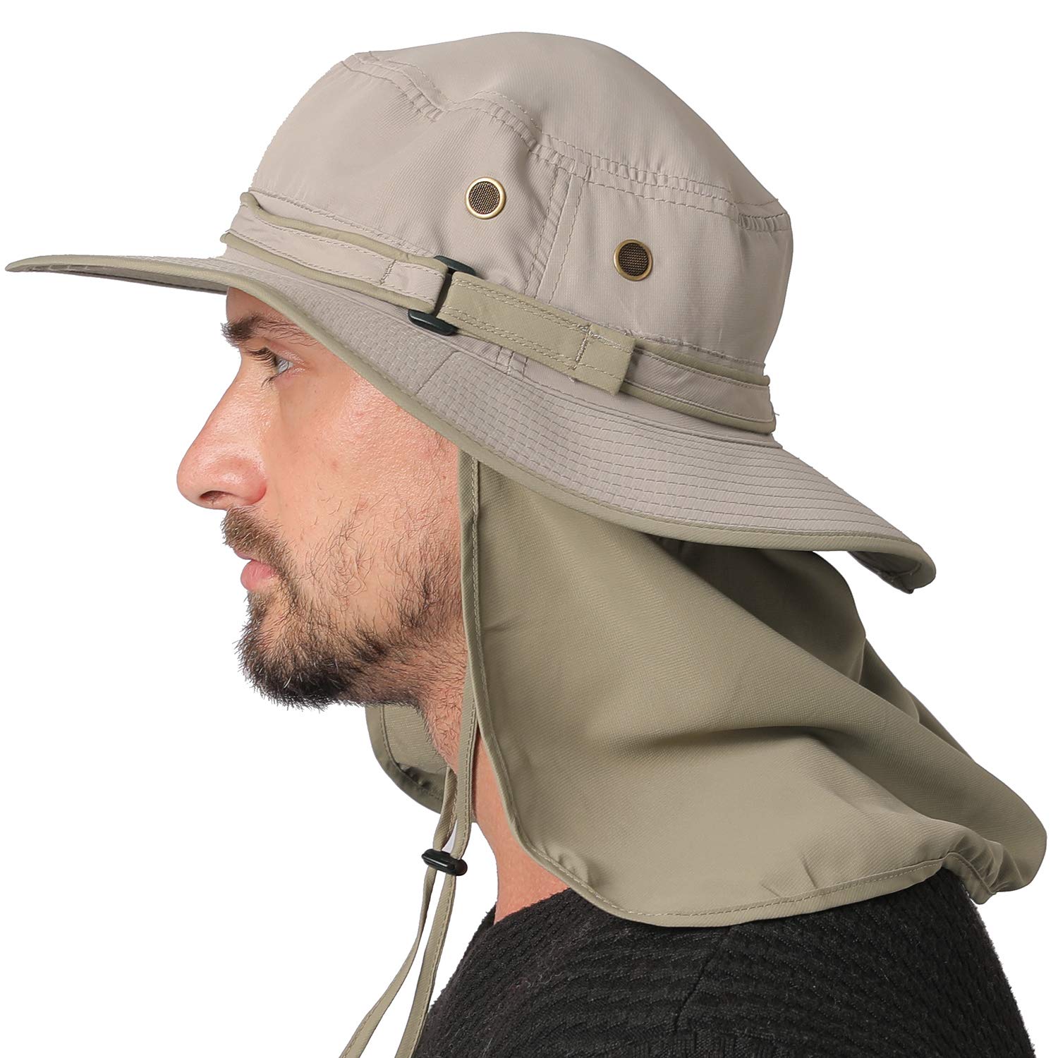 JORMATT Unisex UV Protection Outdoor Wide Brim Sun Hat UPF 50+ with Flap Neck Cover Foldable Fishing Safari Caps Size 22-23.5 Inch, G-gray