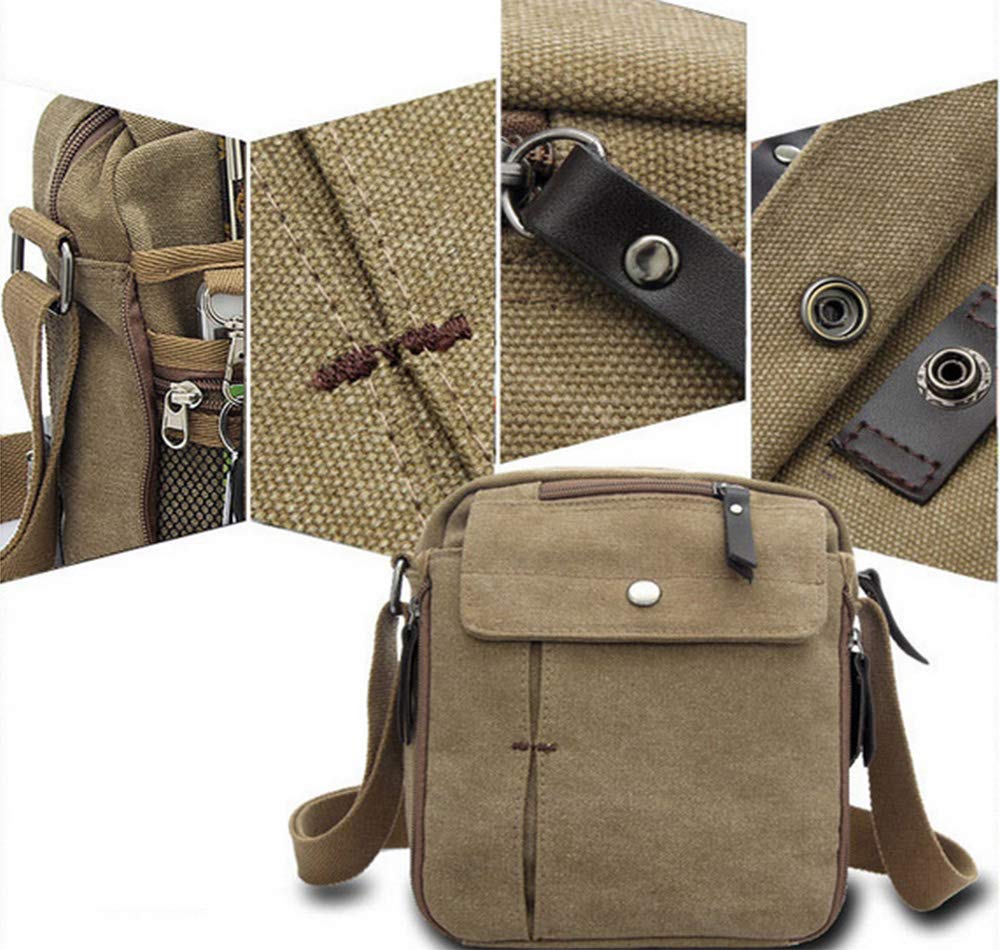 Men's Canvas Messenger Bag ,Casual Shoulder/ Chest Bag ,Travel Carry Bag,Multi-pocket Purse Handbag Crossbody Bags,Vintage Lightweight Small Satchel ,Khaki